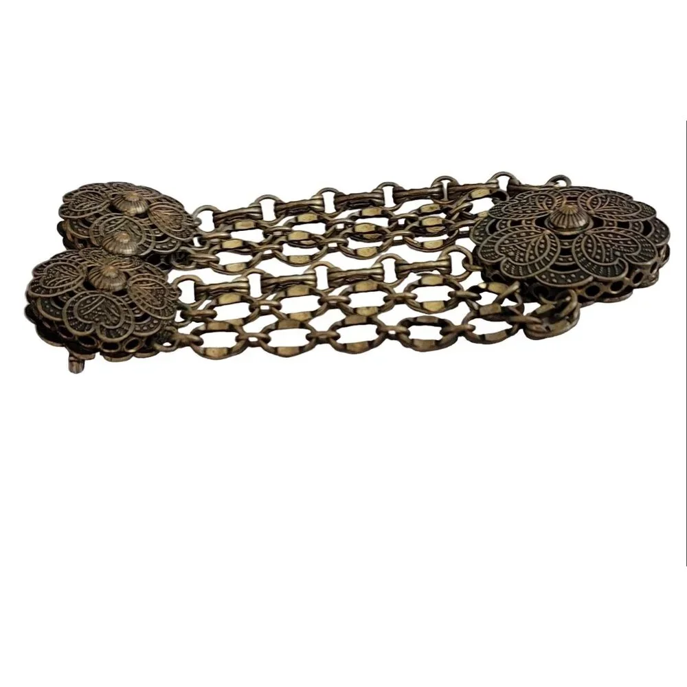 Gold Tone Etruscan Chatelaine Style Steampunk Brooch, M452